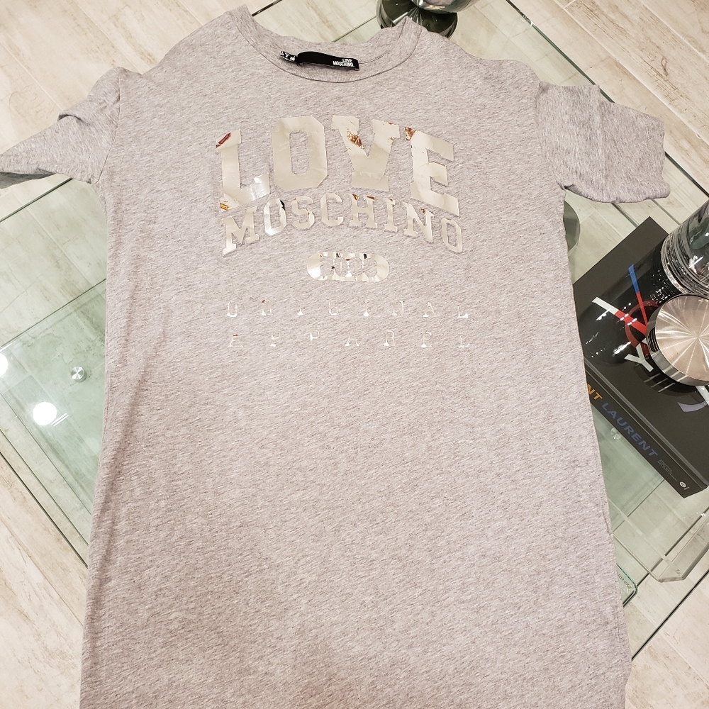Falsh sale EUC - Love Moschino grey oversized metallic logo t-shirt dress.